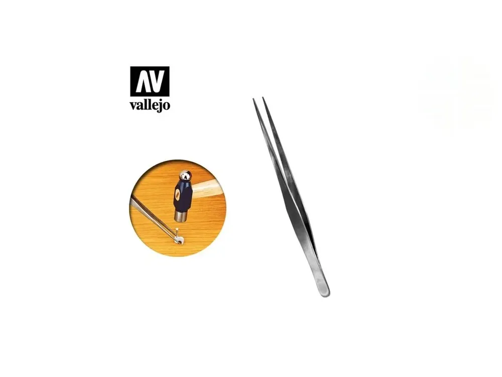 Modelářská nerezová pinzeta Vallejo Tools T12008 rovná špičatá, délka 175 mm