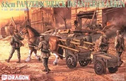 Stavebnice Dragon 6104 8,8 cm Panzerschreck Infanteriekarren 1/35 – figurky, kůň a pěchotní vozíky