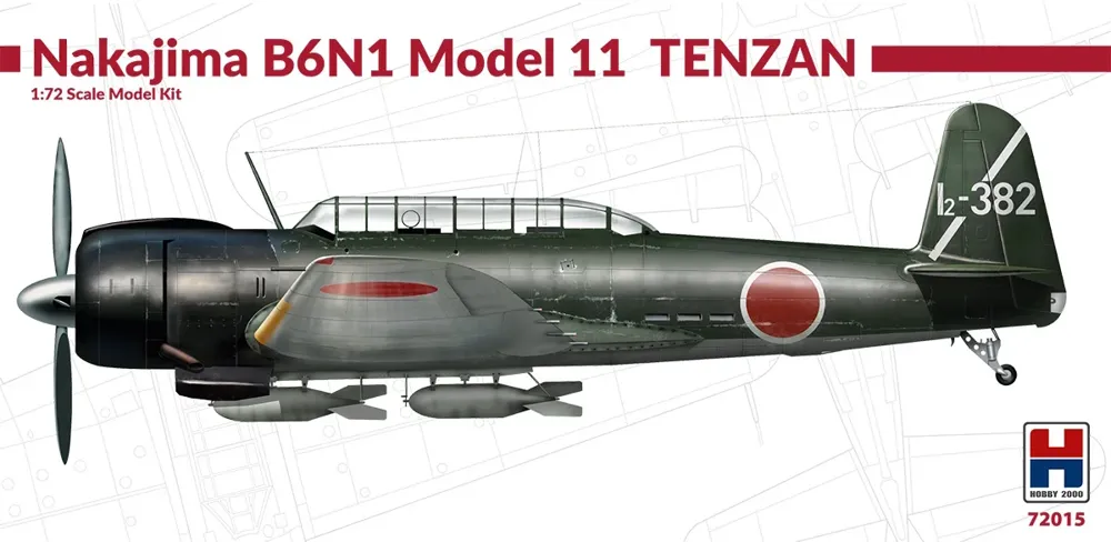 Krabice stavebnice Hobby 2000 1/72 Nakajima B6N1 Model 11 Tenzan, japonský torpédový bombardér