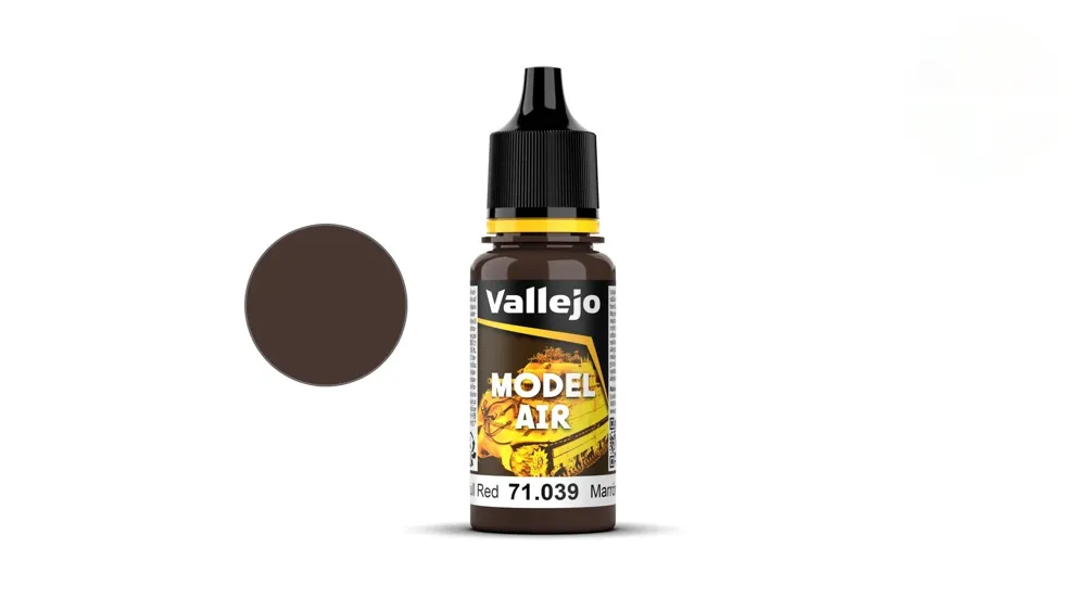Lahvička akrylové barvy Vallejo Model Air 71039 lodní červená Hull Red 18 ml