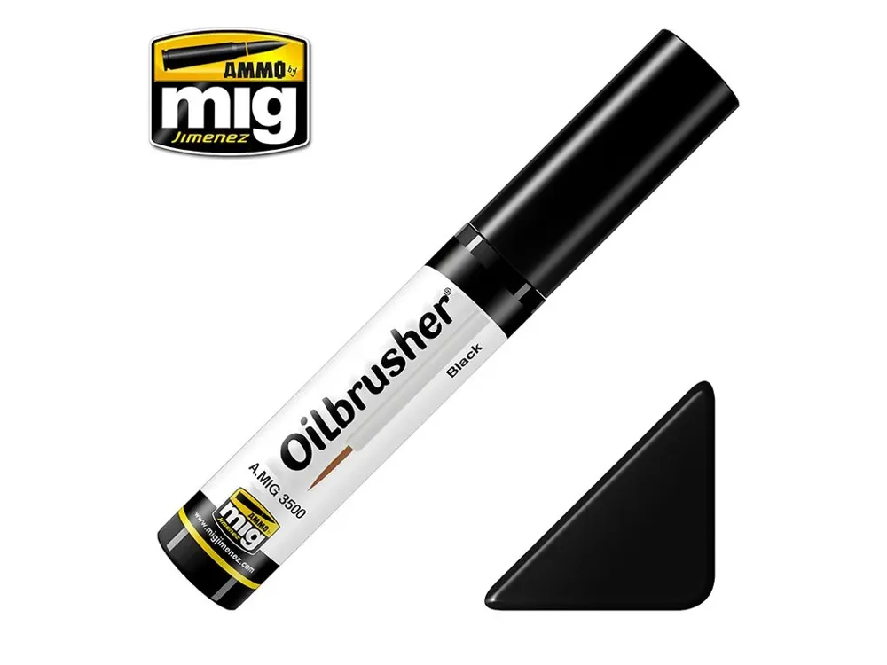 Lahvička olejové barvy AMMO Oilbrusher A.MIG-3500 černá (Black) 10 ml s aplikátorem ve víčku