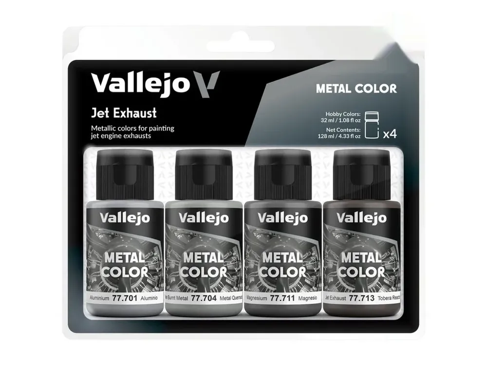 Sada metalických barev Vallejo Metal Color 77602 Jet Exhaust, 4 lahvičky, 32 ml