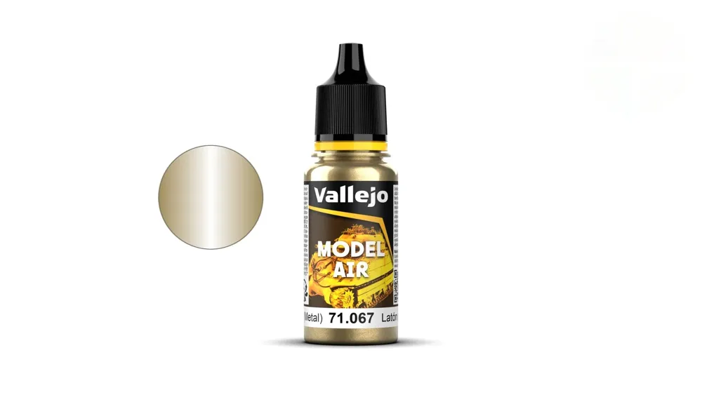 Lahvička akrylové barvy Vallejo Model Air 71067 světlá mosaz (Bright Brass), 18 ml