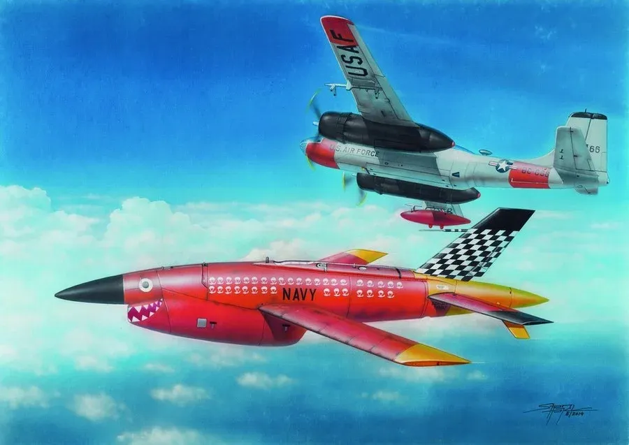 Stavebnice Plus Model AL7028 Firebee BQM-34 v měřítku 1/72 se dvěma letounky a závěsníky