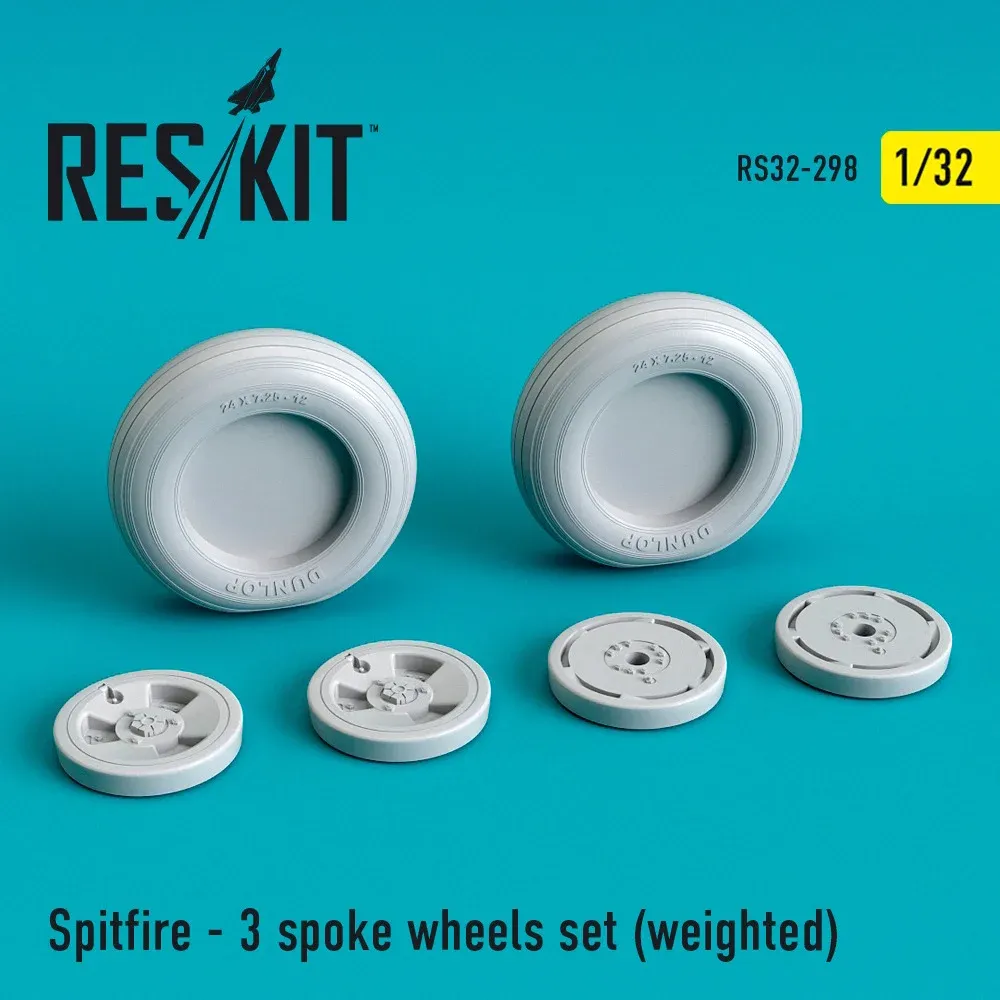 Sada kol Reskit RS32-0298 pro Spitfire 1/32 s třípaprskovými disky a zatíženými pneumatikami