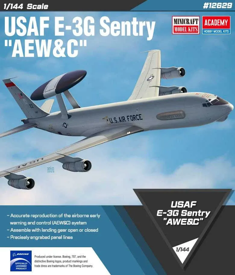 Krabice plastikové stavebnice Academy 12629 USAF E-3G Sentry AEW&C v měřítku 1/144