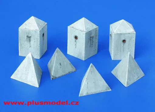 Resinové díly Plus Model 131 protitankové betonové zátarasy jehlany 1/35, Set II