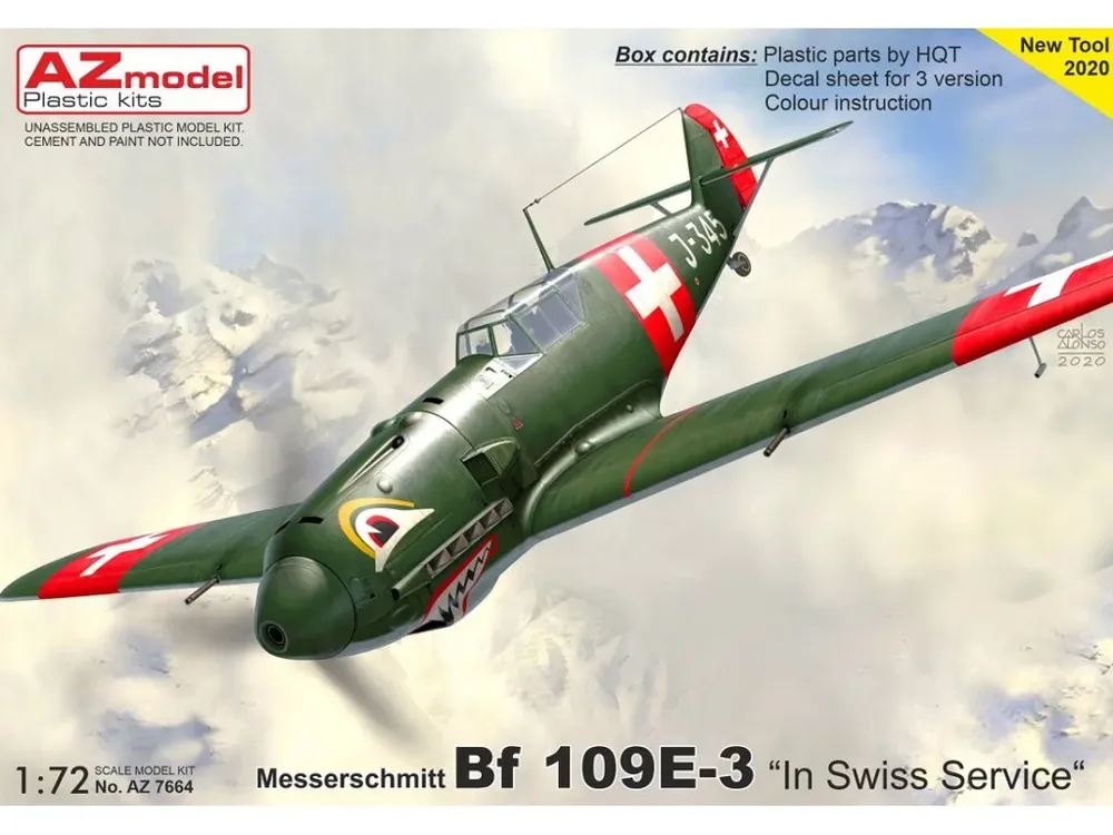 Krabice plastikové stavebnice AZ Model 1/72 Bf 109E-3 In Swiss Service