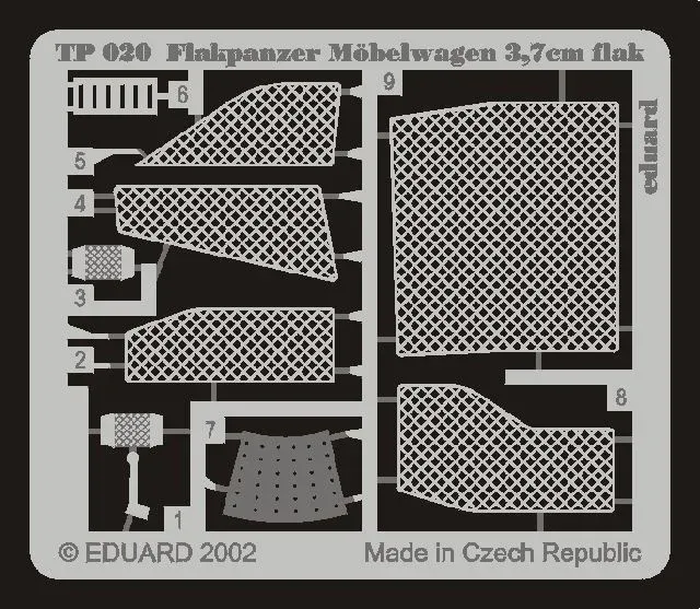 Barevné fotolepty Eduard TP020 Zoom pro Flakpanzer IV Möbelwagen, stavebnice Tamiya 35237, měřítko 1/35