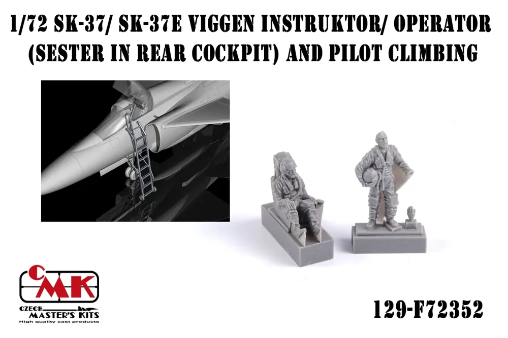 Resinové figurky CMK F72352 1/72 – instruktor v kokpitu SK-37 Viggen a pilot na žebříku