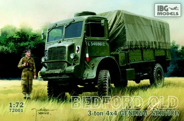 Plastiková stavebnice IBG Models 72001 Bedford QLD 4x4 v měřítku 1/72, krabice s modelem