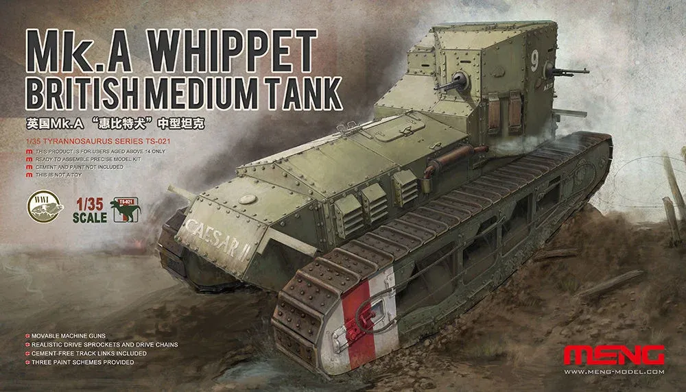 Krabice stavebnice Meng TS-021 britský střední tank Mk.A Whippet v měřítku 1/35