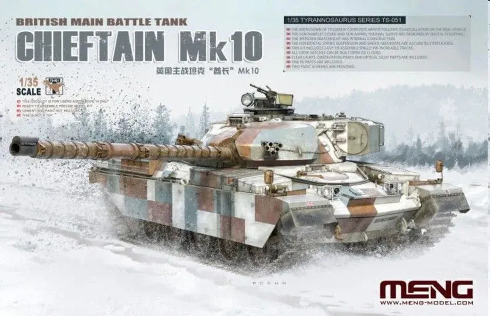 Krabice stavebnice Meng TS-051 Chieftain Mk.10 v měřítku 1/35, britský hlavní bojový tank