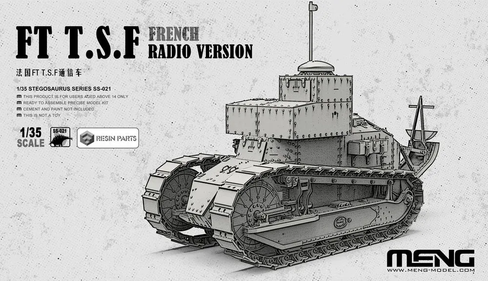 Krabice plastikové stavebnice Meng SS-021 FT T.S.F. 1/35, francouzský radiový tank Renault FT