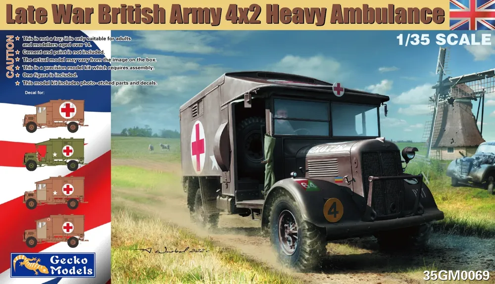 Krabice stavebnice Gecko Models 35GM0069 britská těžká sanitka 4x2 v měřítku 1/35