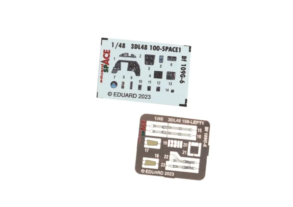 Sada 3D obtisků Eduard SPACE 3DL48100 Bf 109G-6 v měřítku 1/48 pro stavebnici Tamiya