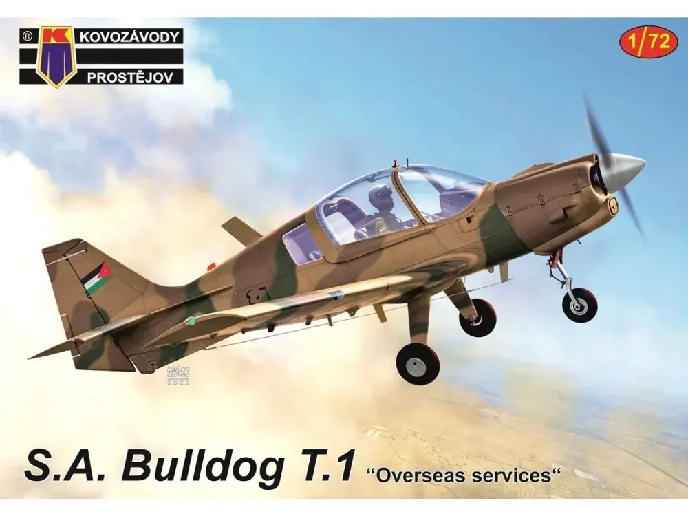 Krabice stavebnice Kovozávody Prostějov KPM0301 Scottish Aviation Bulldog T.1 v měřítku 1/72