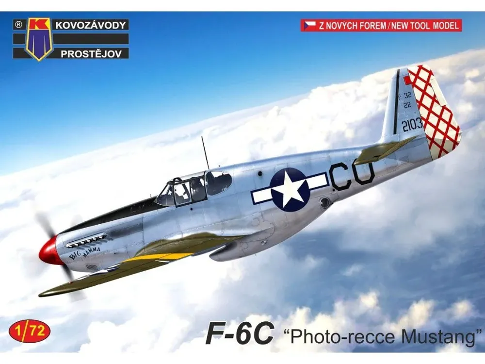 Krabice stavebnice Kovozávody Prostějov KPM0246 North American F-6C Mustang v měřítku 1/72