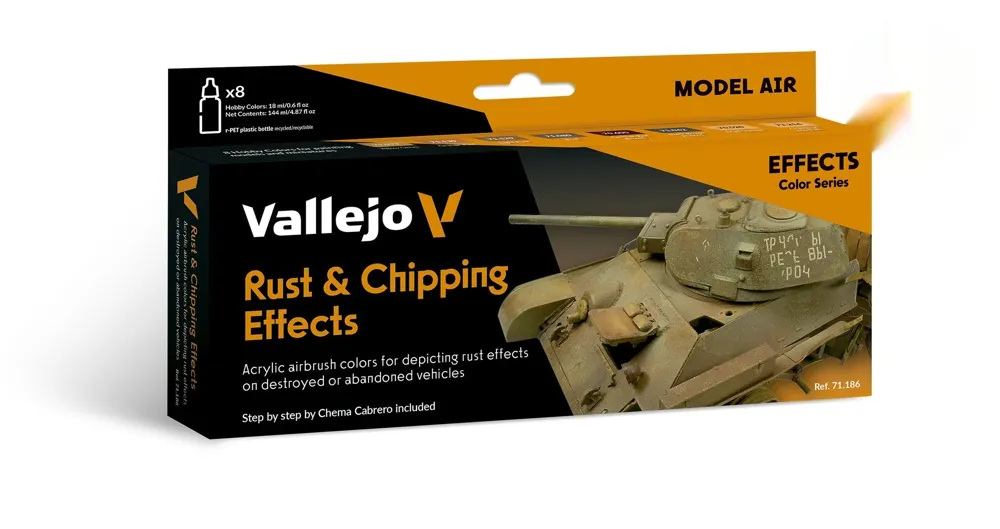 Sada akrylových barev Vallejo Model Air 71186 Rust & Chipping Effects, 8 lahviček po 18 ml