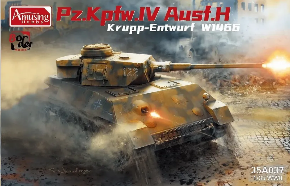 Krabice plastikové stavebnice Amusing Hobby 1/35 Panzer IV Ausf.H Krupp Entwurf W1466