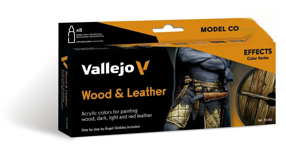 Sada akrylových barev Vallejo Model Color 70182 dřevo a kůže, 8 lahviček po 18 ml