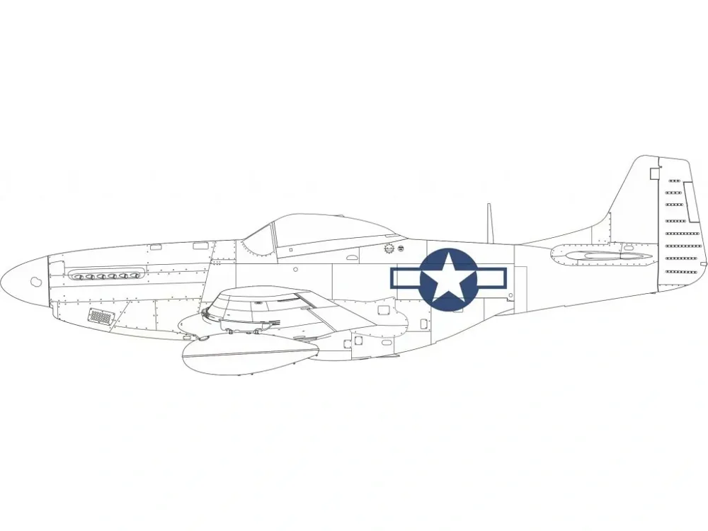 Maskovací šablony Eduard CX664 pro americké národní označení P-51D v měřítku 1/72