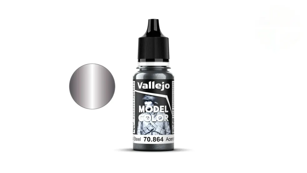Lahvička akrylové barvy Vallejo Model Color 70864 přírodní ocel metalická, 18 ml