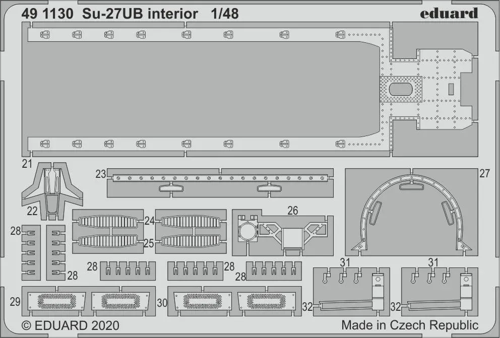 Fotoleptaná sada Eduard 491130 interiér Su-27UB 1/48 pro stavebnici Kitty Hawk