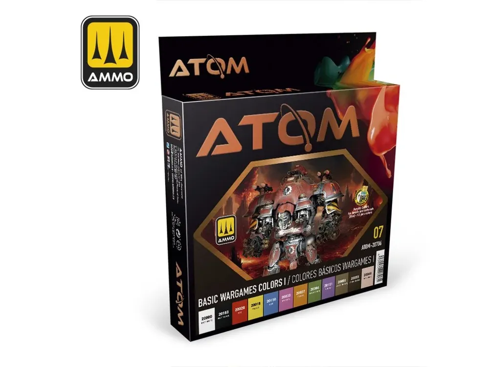 Sada akrylových barev AMMO Mig ATOM-20706 základní barvy pro wargaming I