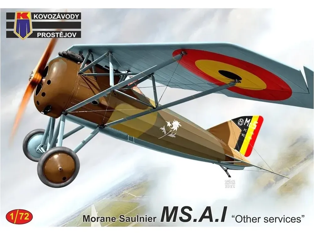 Krabice stavebnice Kovozávody Prostějov KPM0455 Morane-Saulnier MS.A.I v měřítku 1/72