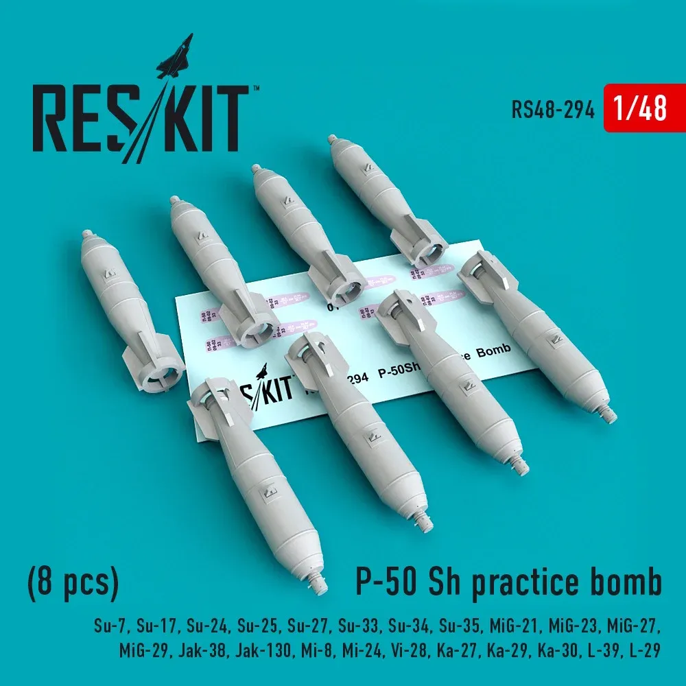 Sada cvičných pum Reskit RS48-0294 P-50 SH v měřítku 1/48, 8 dílů