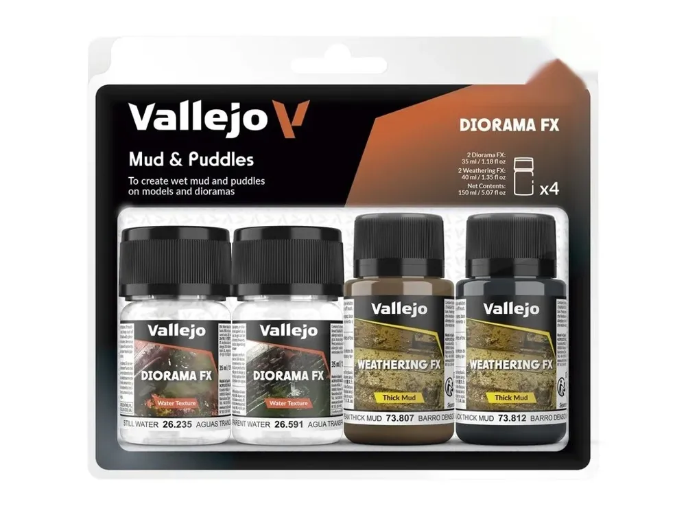 Sada textur Vallejo Diorama FX 73189 bláto a kaluže (Mud & Puddles), 35 ml