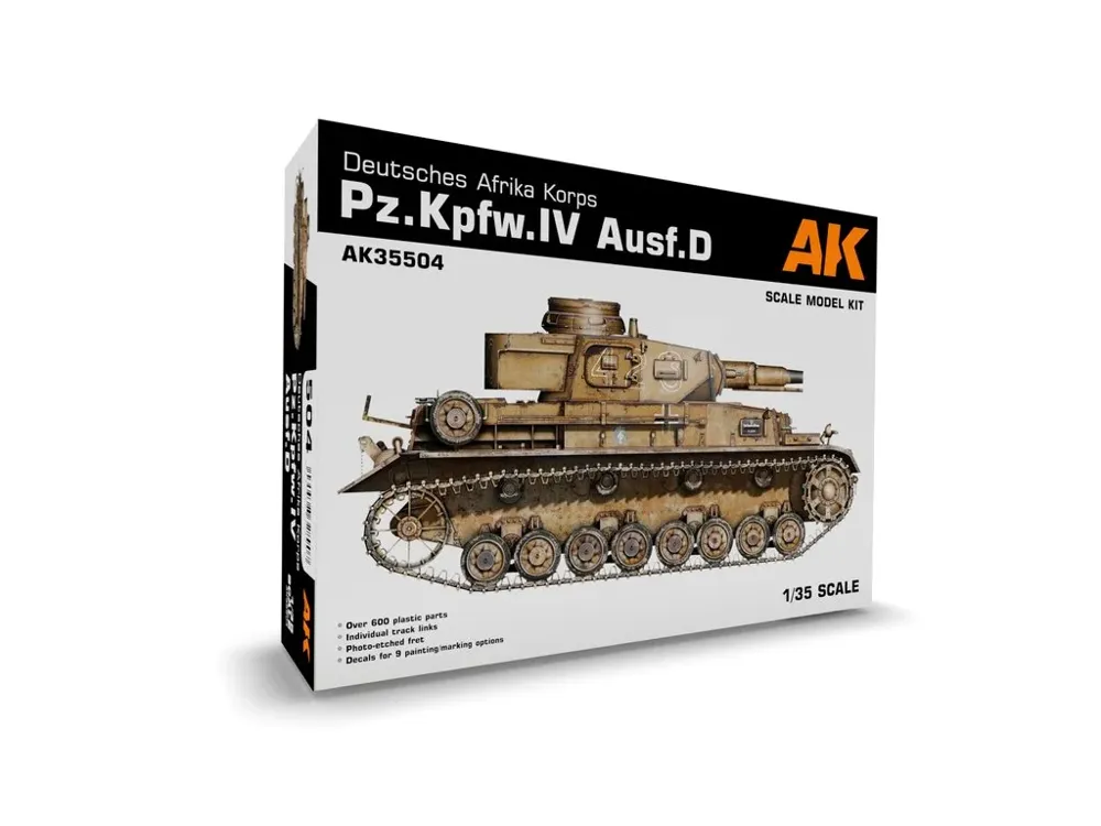 Krabice plastikové stavebnice AK Kits AK35504 Pz.Kpfw. IV Ausf. D Deutsche Afrika Korps v měřítku 1/35