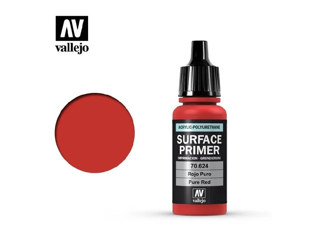 Lahvička základové barvy Vallejo Surface Primer 70624 čistě červená 17 ml