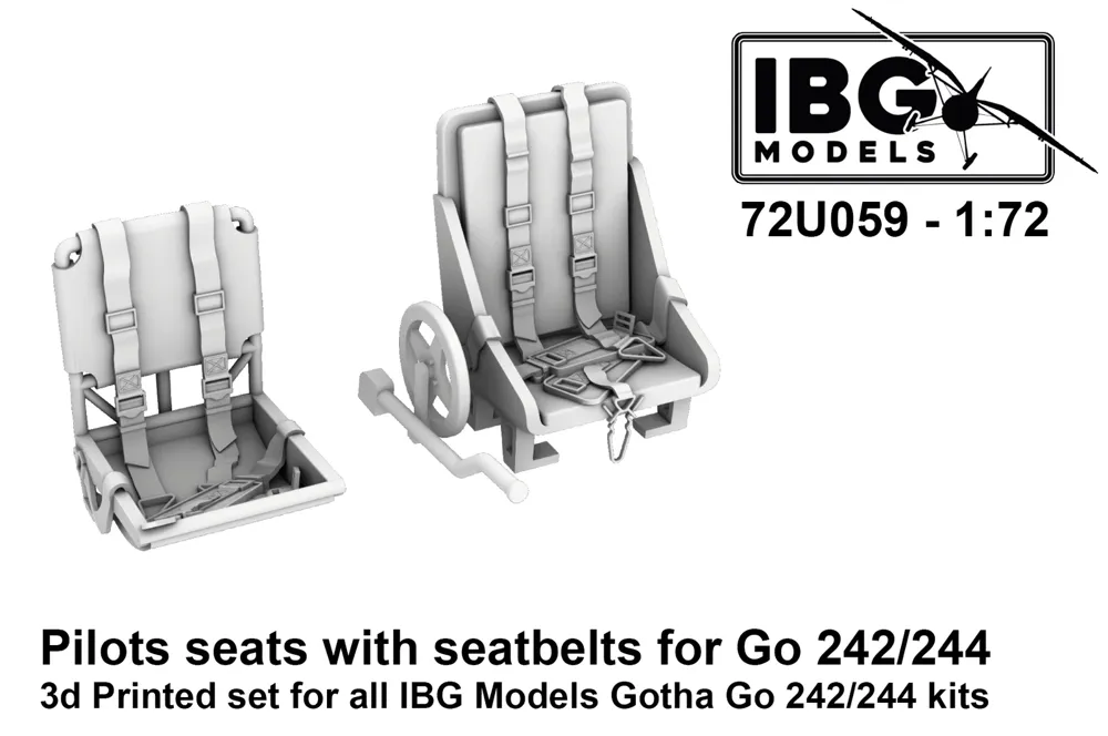 3D tištěné pilotní sedačky s pásy IBG Models 72U059 pro Gotha Go 242/244 v měřítku 1/72