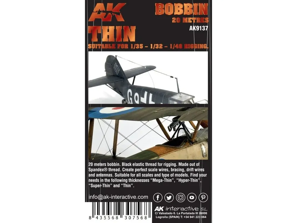 Cívka elastické nitě AK Interactive AK9137 Elastic Rigging Bobbin Thin, délka 20 m