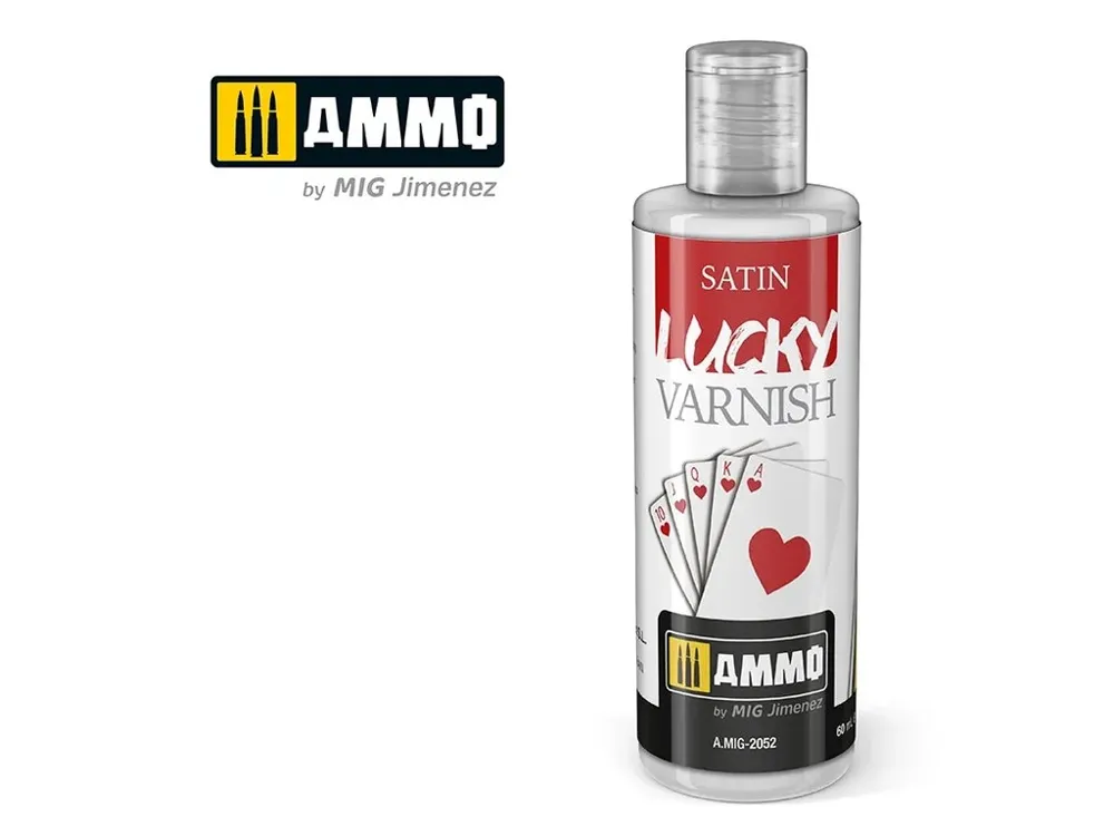 Lahvička akrylového laku AMMO Mig A.MIG-2052 Lucky Varnish Satin 60 ml