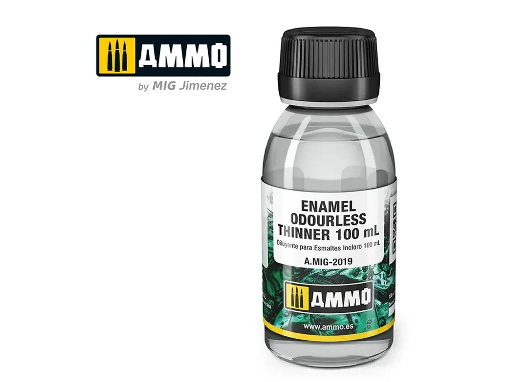 Lahvička ředidla AMMO Mig A.MIG-2019 Enamel Odourless Thinner 100 ml