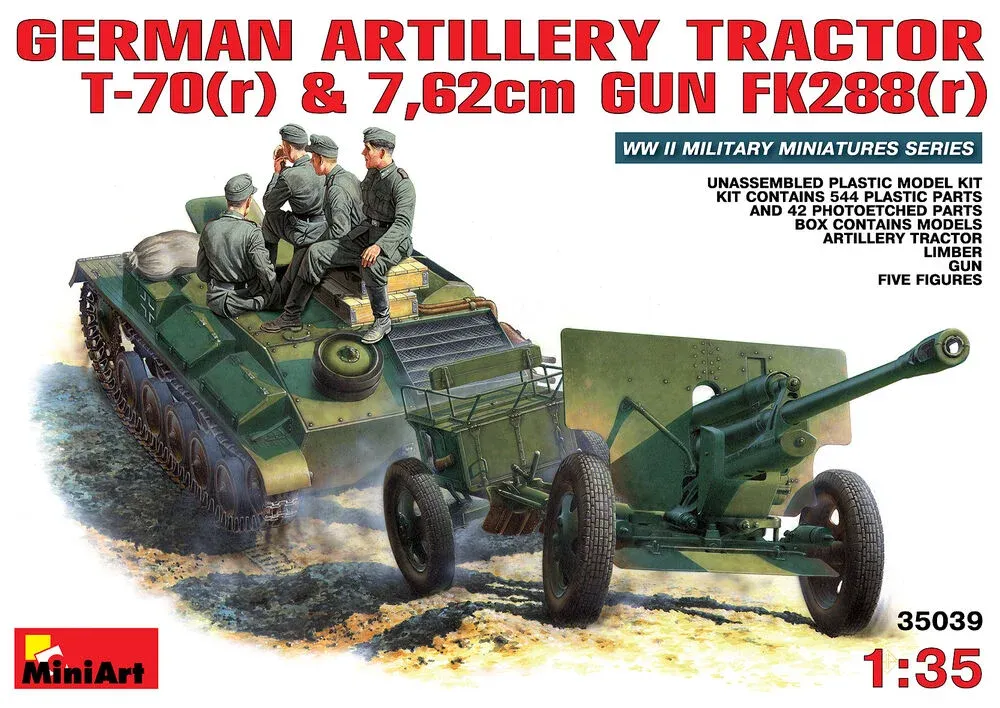 MiniArt 35039 německý dělostřelecký tahač T-70 s kanónem FK 288 a posádkou (1/35)