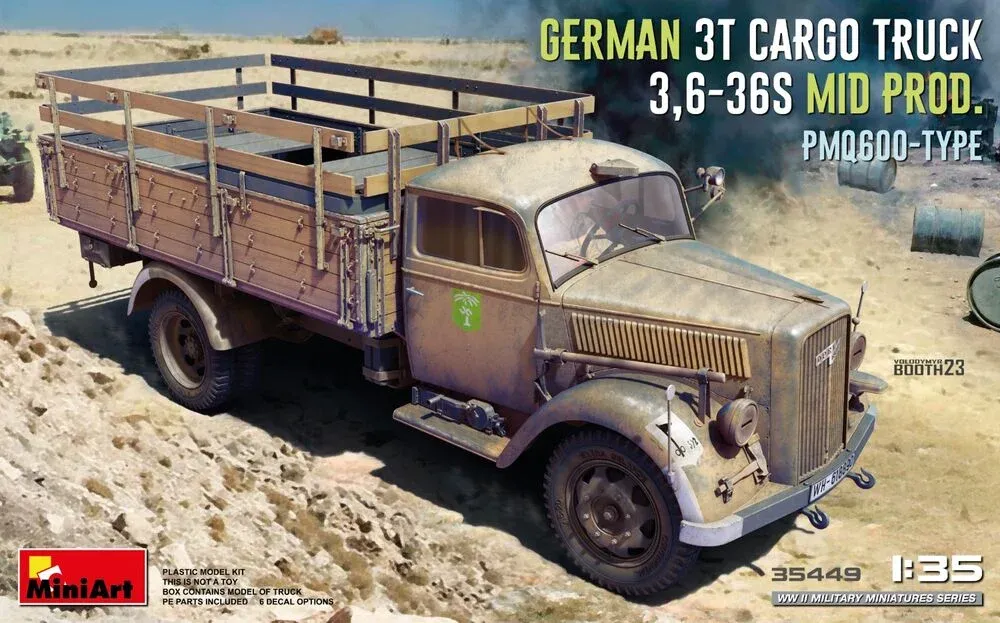 MiniArt 35449 německý 3t nákladní automobil 3,6-36S kabina PMQ600, střední výroba (1/35)