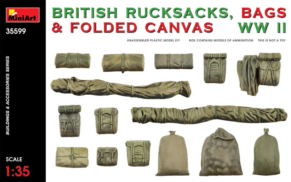 MiniArt 35599 britské batohy, brašny a složené plachty, 2. světová válka (1/35)