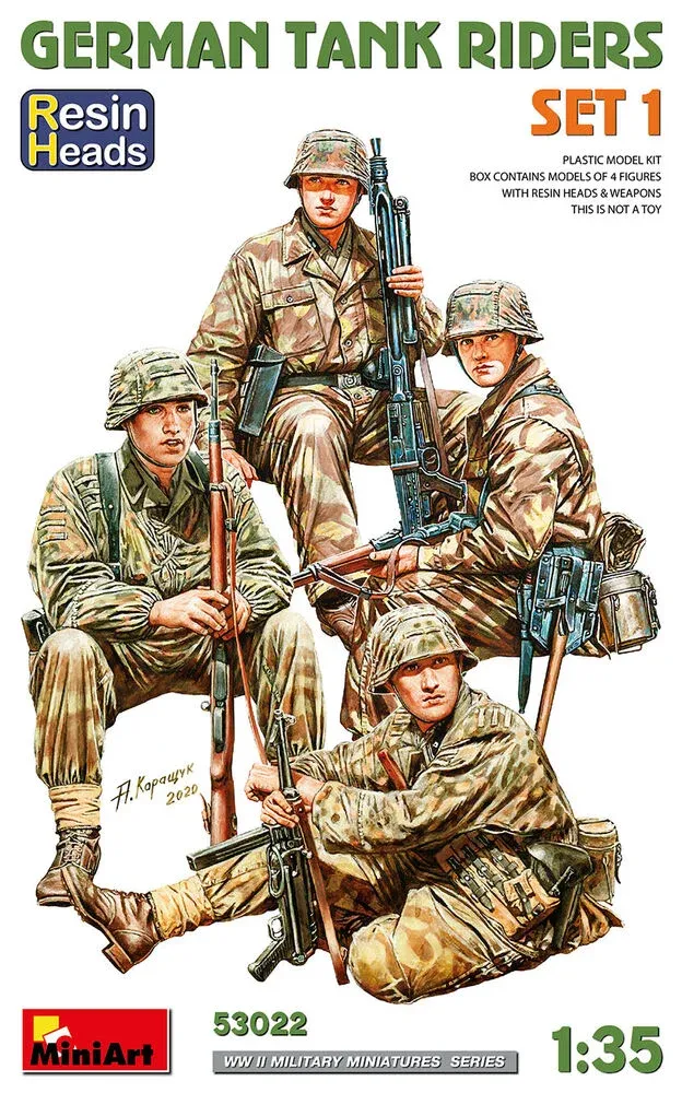 MiniArt 1/35 German Tank Riders Set 1 němečtí vojáci na tanku, resinové hlavy (5 figurek)