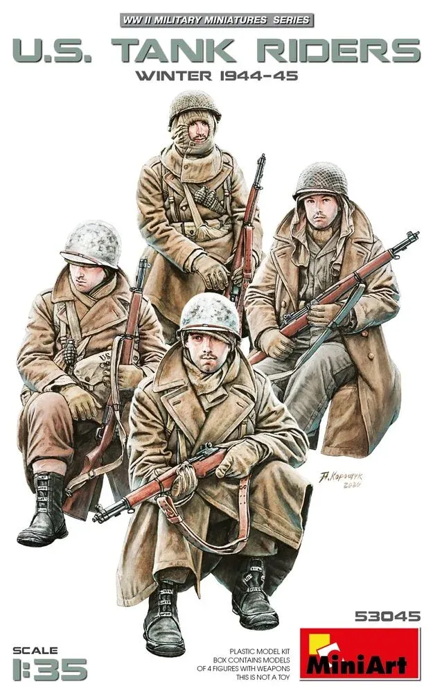 MiniArt 1/35 U.S. Tank Riders — americká pěchota na tancích, zima 1944–45 (4 figurky)