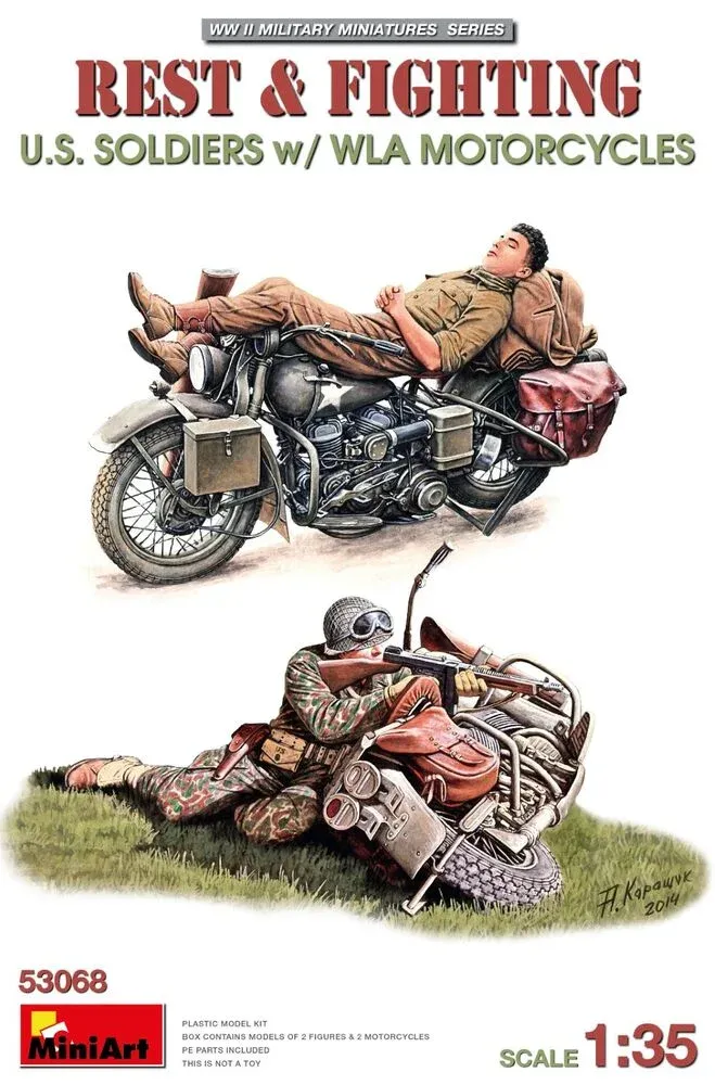 MiniArt 1/35 Rest & Fighting – američtí vojáci s motocykly Harley-Davidson WLA