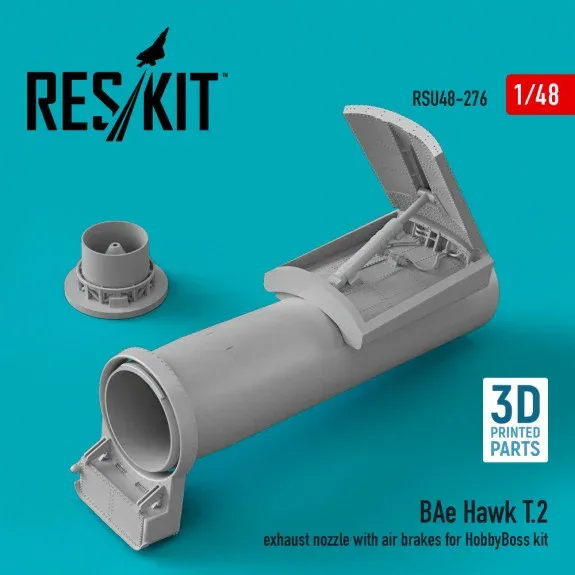 3D tištěné díly Reskit RSU48-0276 — výfuková tryska a aerodynamické brzdy BAe Hawk T.2 v měřítku 1/48