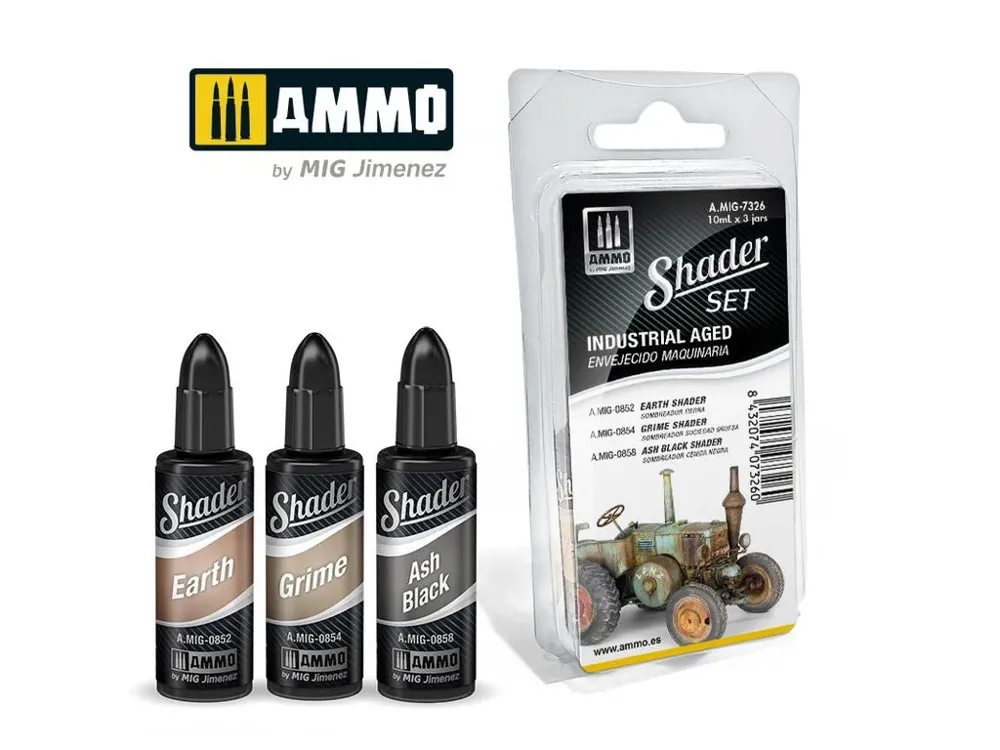 Lahvička akrylového shaderu AMMO Mig A.MIG-7326 SHADER Set Industrial Aged 10 ml