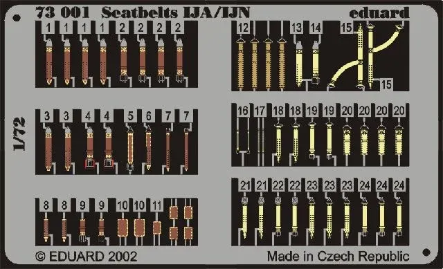Barevný fotolept Eduard 73001 upínací pásy IJA/IJN pro kokpity japonských letadel