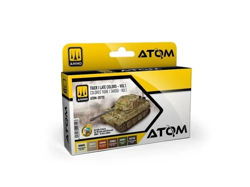 Sada šesti akrylových barev AMMO Mig ATOM Tiger I Late Colors Set Vol.1 v lahvičkách po 20 ml