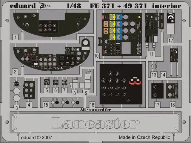 Barevný fotolept Eduard FE371 Lancaster interiér řady Zoom pro stavebnici Tamiya