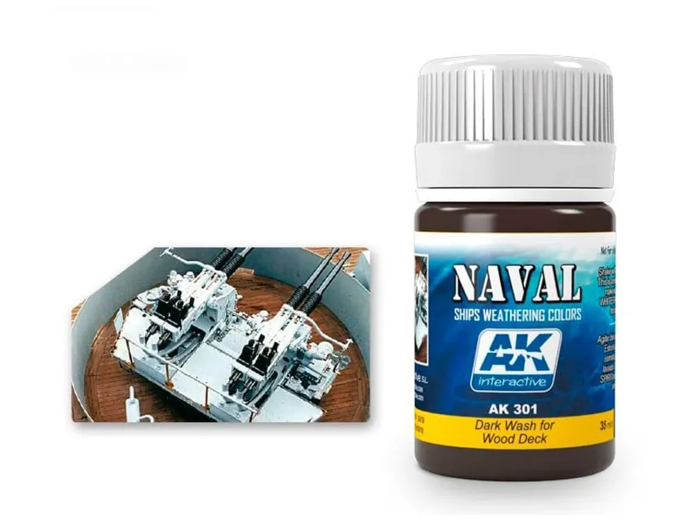 Lahvička enamelového washe AK Interactive AK301 Dark Wash na dřevěné palubY 35 ml
